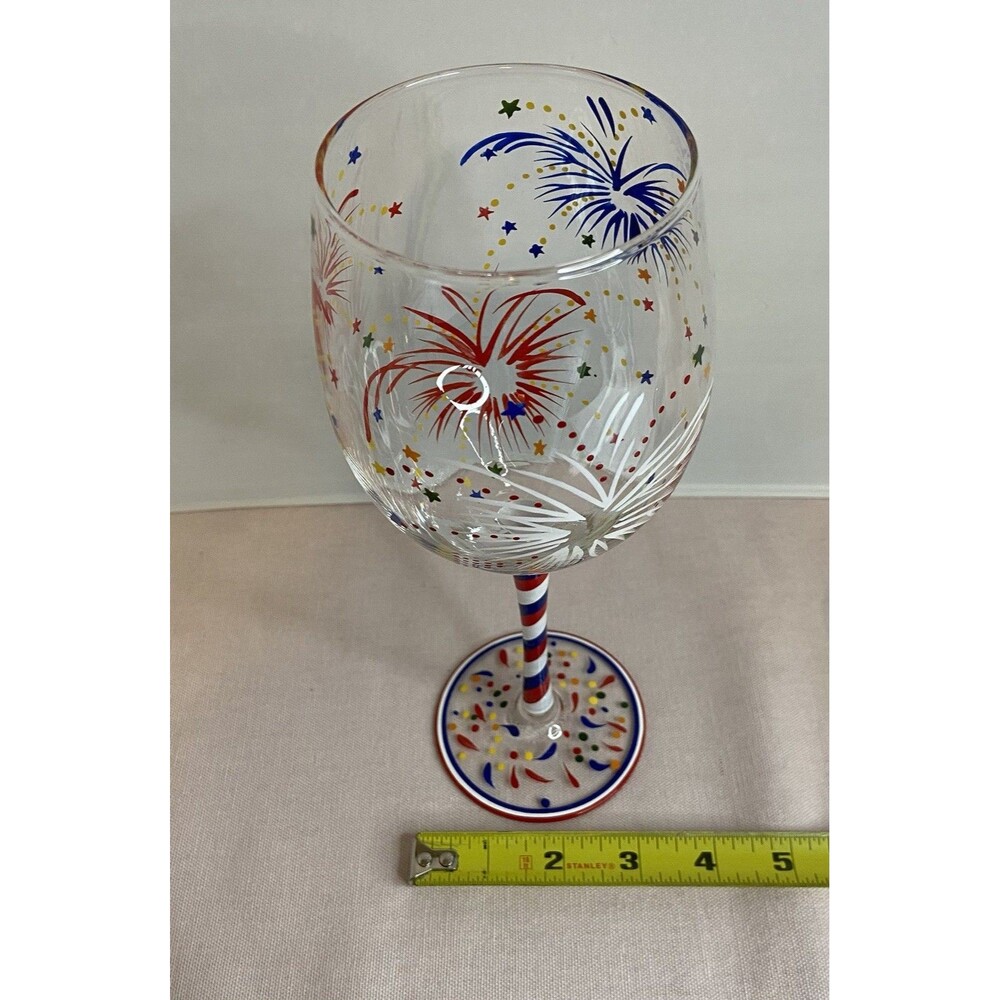 Hand Painted Fire Works Large Wine Glass. - Picture 5 of 7